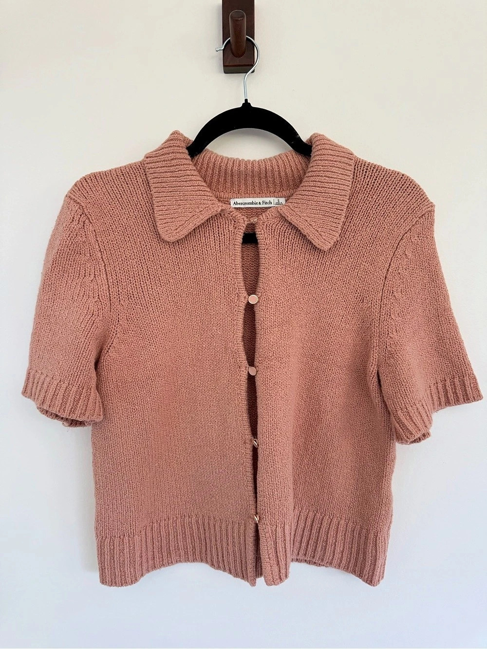 Abercrombie & Fitch Short-Sleeve Polo Sweater Cardigan Pink Small Like New